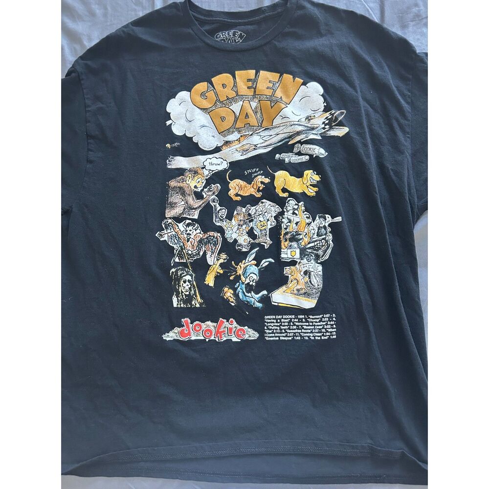 Green Day Dookie 1994 Album Graphic T-Shirt Black 2XL Punk Rock Band Tee